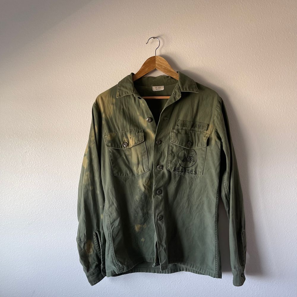 Vintage Men's U.S. Navy Shirt Chore‎ Jacket Distressed and Bleached "Seabees"